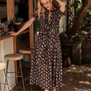 Doen Poet Dress Black Poppy Print Small